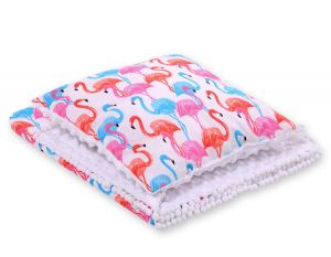 Komplet: Dwustronny kocyk minky   poduszka - flamingi